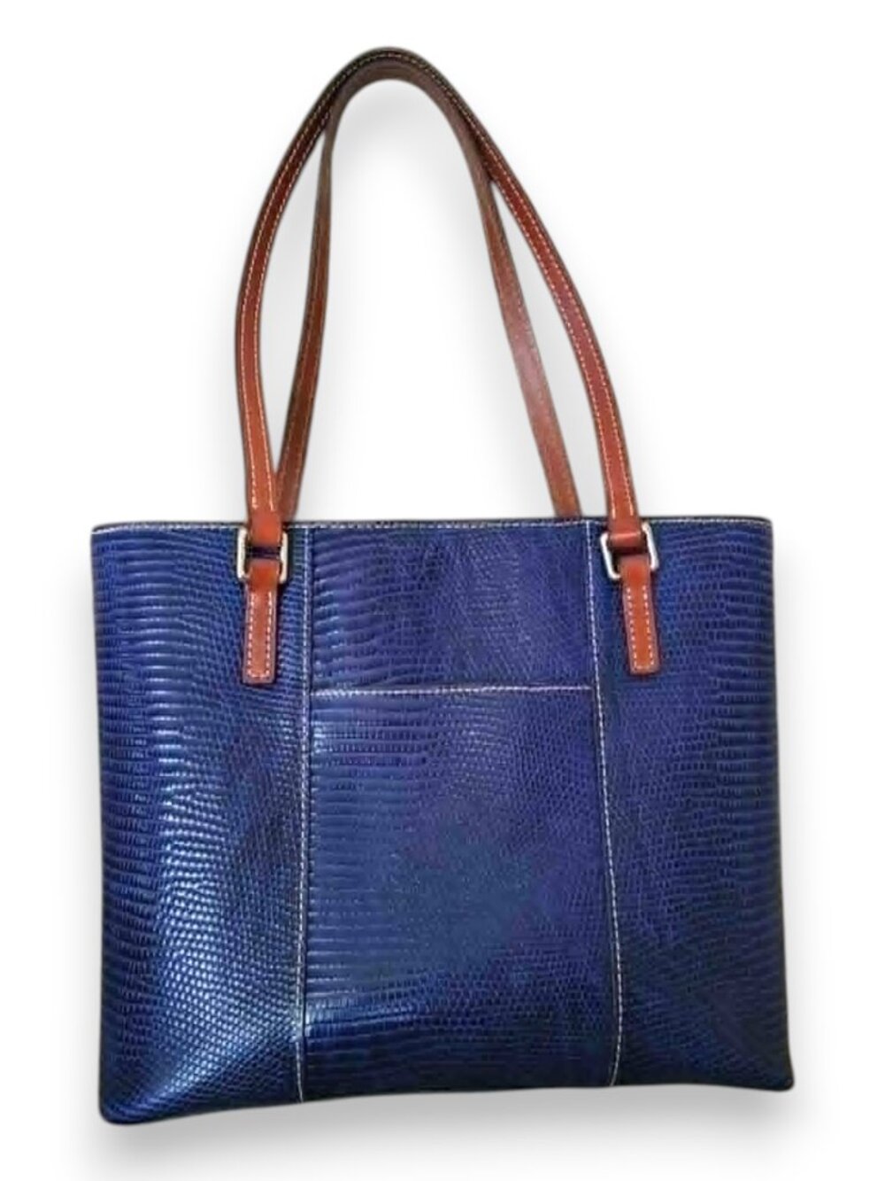 Dooney & Bourke Lizard Embossed Small Lexington Tote Blue Leather Shoulder Bag - Picture 2 of 15